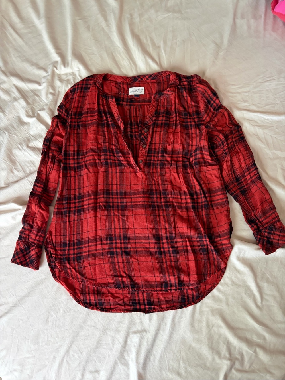 Universal Thread Red and Black Plaid Button-Front Women's Top